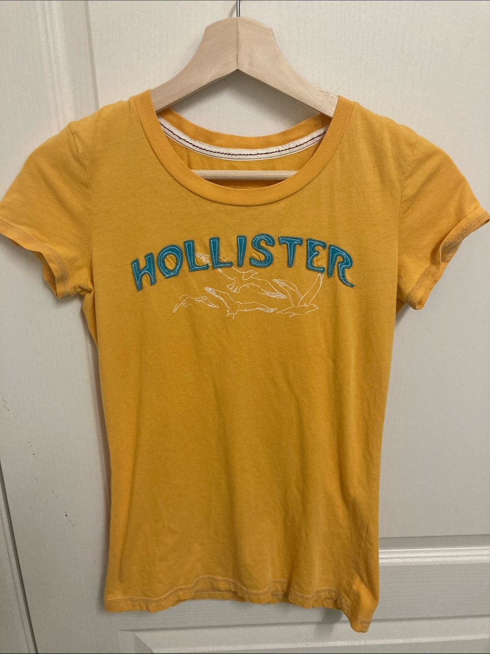 Hollister Yellow Tee with Blue Embroidered Logo